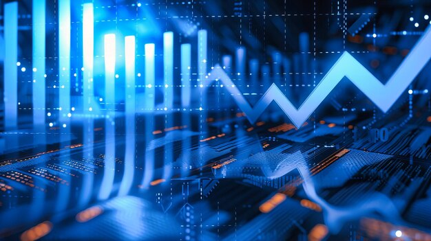 Financial Growth and Stock Market Analysis Digital Chart Displaying Profit and Investment Trends Blue Background