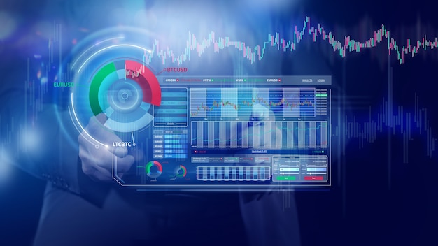 Financial holographic infographics on the stock market