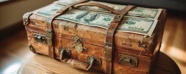 Financial Independence With A Suitcase Packed Background