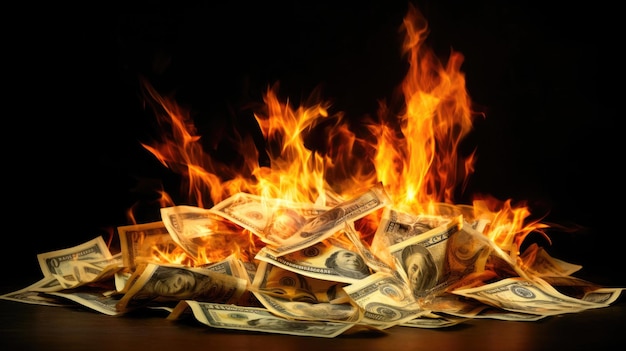 Photo financial inferno cash in flames
