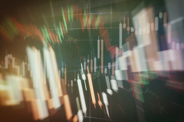 Financial instruments with various type of indicators including volume analysis for professional technical analysis on the monitor of a computer. Fundamental and technical analysis concept.