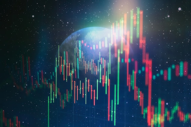 Strumenti finanziari con vari tipi di indicatori inclusa l'analisi del volume per l'analisi tecnica professionale sul monitor di un computer. concetto di analisi fondamentale e tecnica.