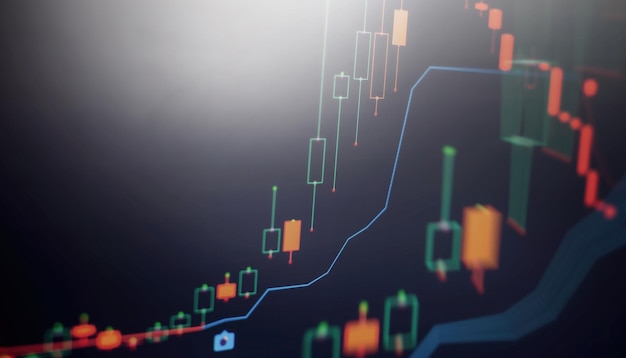 Financial instruments with various type of indicators including volume analysis for professional technical analysis on the monitor of a computer