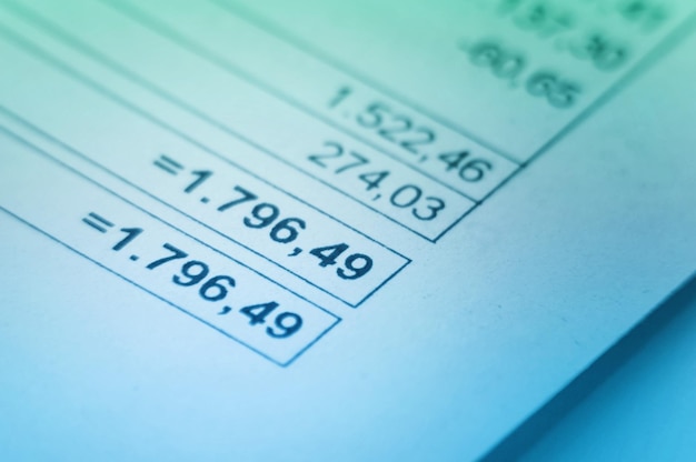 Financial Invoice close up with focus on numbers