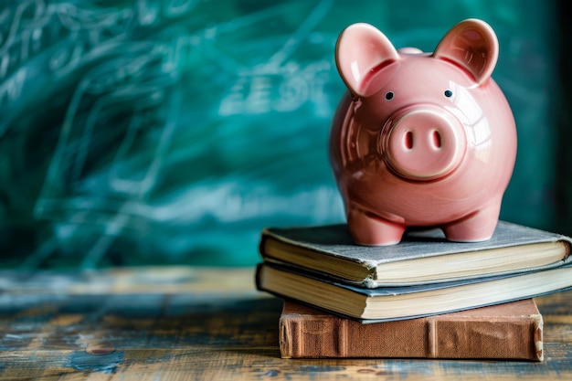 Financial Literacy and Education Concept with Piggy Bank on Books