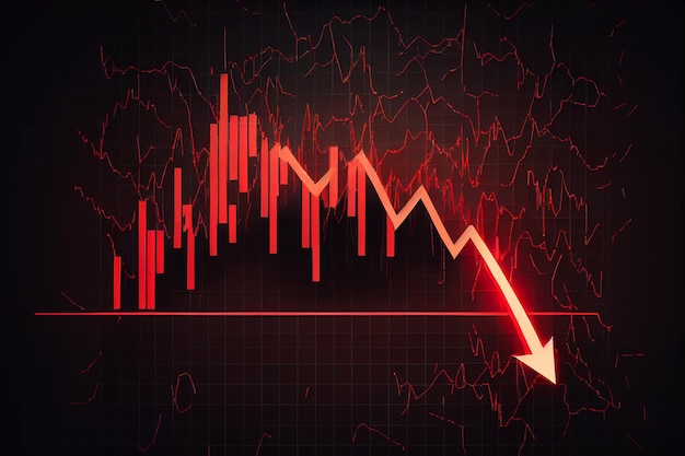 Financial market graph chart going down trend Red arrow down with fire explosion from investment in crisis situation generated AI