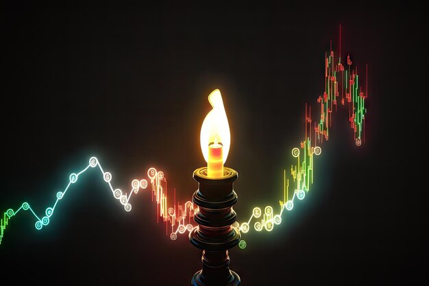 Financial market stock graph with investment candlestick chart with highlighting