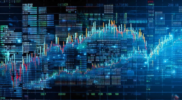 Financial markets data on blue screen