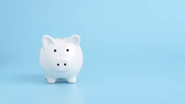 Financial and money deposit concept. White piggy bank on a blue background.