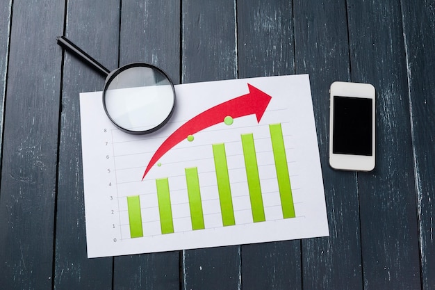 Financial paper charts and graphs on the table