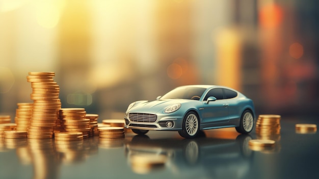 Financial Planning Banner A Car Model Displayed with Coin Stack Generative AI