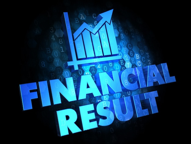 Financial Result Concept - Blue Color Text on Dark Digital Background.