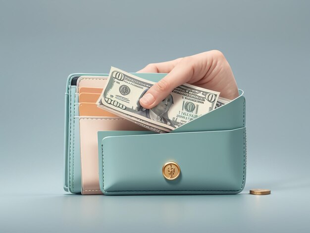 Финансовая безопасность в руке 3D векторный кошелек с деньгами и дизайном финансовых символов 2