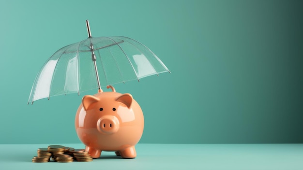 Financial security piggy bank under umbrella ai generated