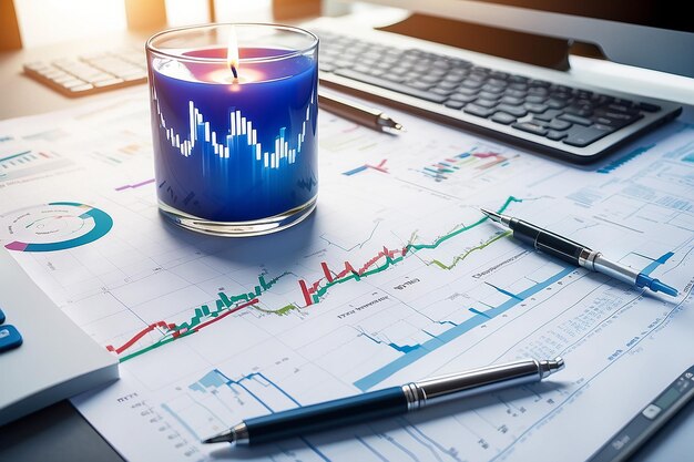 Financial Stock Market Graphs Candle Chart ROI Return On Investment Business Concept