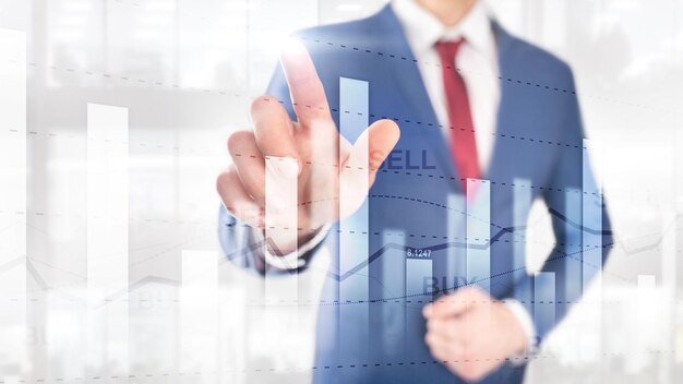 Financial stock trading graph chart diagram business finance concept double exposure mixed media