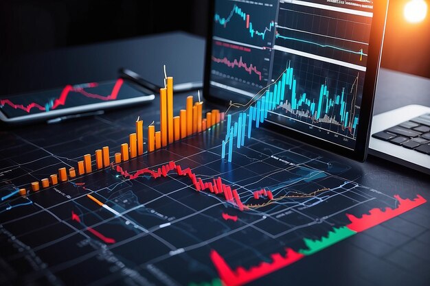 Financiële aandelenmarkt grafieken kaars grafiek ROI rendement op investeringen bedrijfsconcept