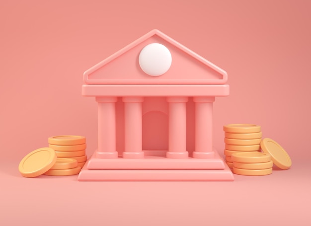 Financiële Bank Service Concept Opslaan Van Rijkdom Geld Storten En Intrekken Roze Achtergrond 3D Rendering