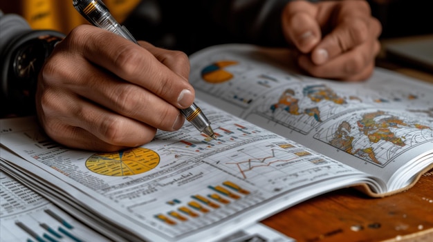 Financiële gegevens in bedrijfsrapporten analyseren met pen en highlighter
