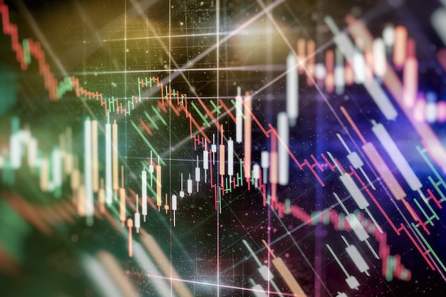 Financiële instrumenten met verschillende soorten indicatoren, waaronder volume-analyse voor professionele technische analyse op de monitor van een computer. Fundamenteel en technisch analyseconcept.