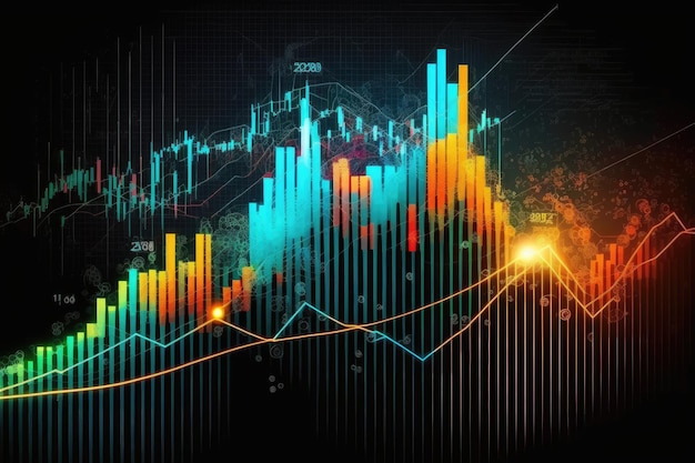 Financiële markt met handelsvloeren en grafieken van investeringskandelaargrafiek voor effecten