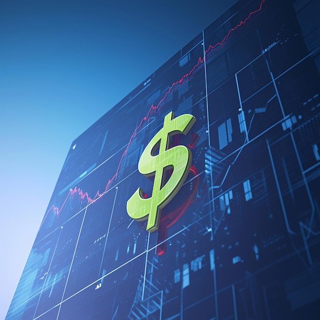 Financiële marktanalyse dollarsymbool met prijsdiagrammen achtergrond Voor sociale media Postgrootte