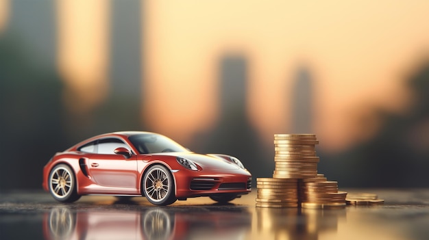Financiële planning Banner Een auto model weergegeven met Coin Stack Generative AI