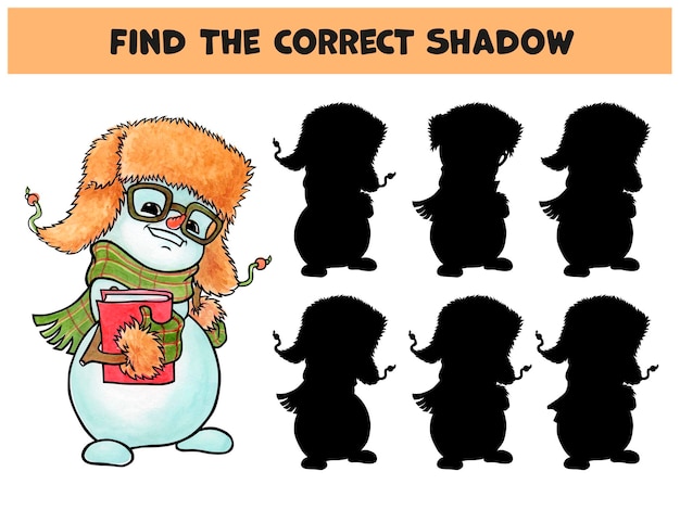 Photo find the shadow cheerful snowman with glasses and a book hand drawn illustration
