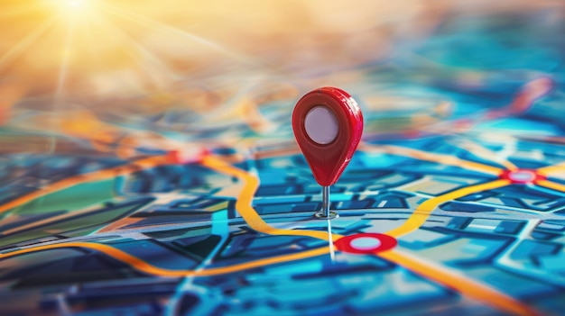 find your way location marking with a pin on a map with routes adventure discovery navigation