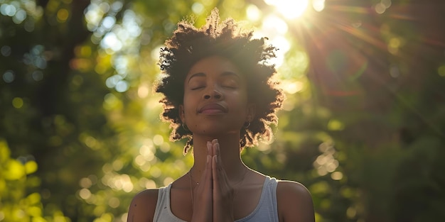 Photo finding solace and joy through outdoor prayer as a black woman in faith concept outdoor prayer finding solace joy black woman faith