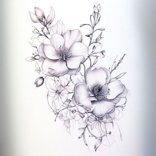 写真 美しくてエレガントな花のタトゥーのスケッチアイデア