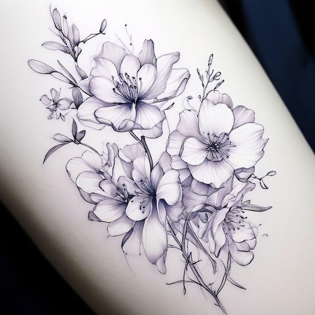 写真 美しくてエレガントな花のタトゥーのスケッチアイデア