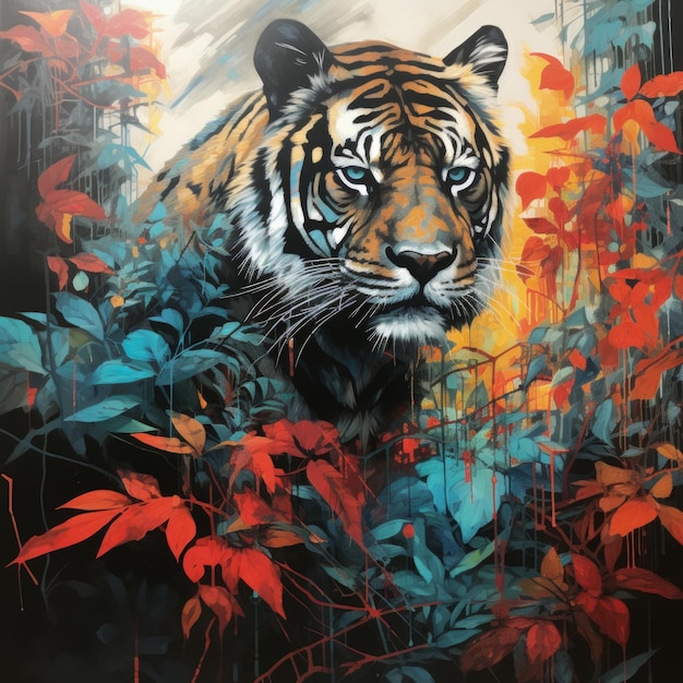 Fine art mixed media tropical tiger