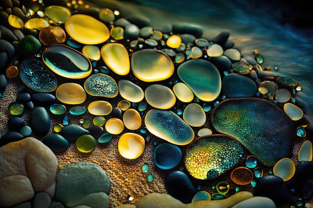 Fine Art Pointillisme zeeglas gouden streams abstract