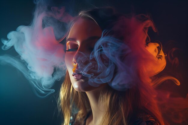 Fine art woman photo in smoke lighting Flowing hot lady alone fashion Generate Ai