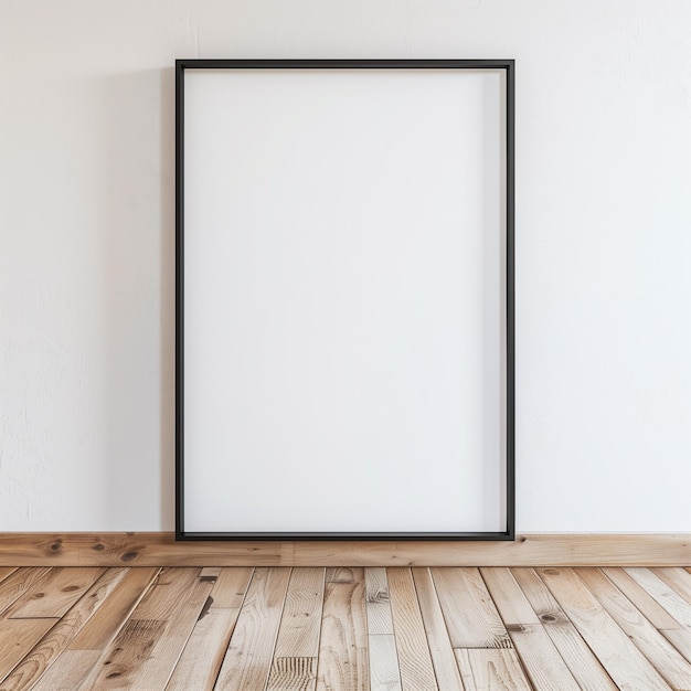 Fine Black Frame on Empty Wall with Wooden Floor