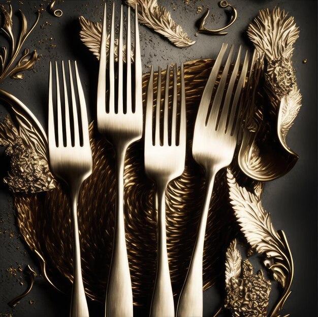 Fine dining golden cutlery set banner cook like a pro generative ai