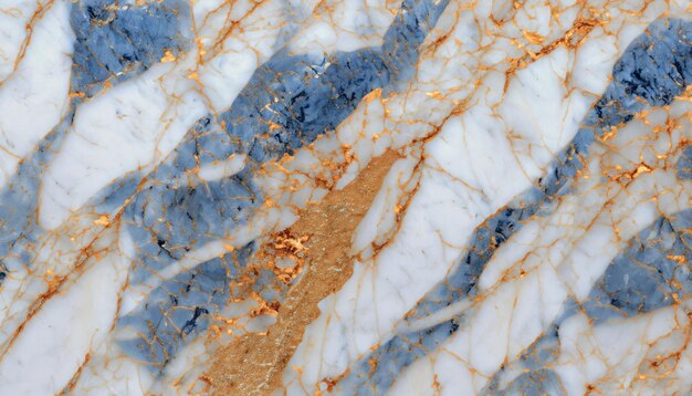 Fine marble texture polished surface of a white marble with blue and golden orange patterns