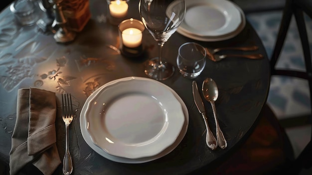 Fine table setting in gourmet restaurant