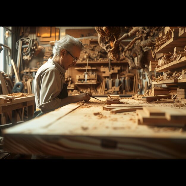 Foto uomo di lavorazione del legno