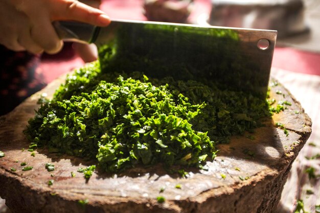 Finely chopped spinach leaves for cooking