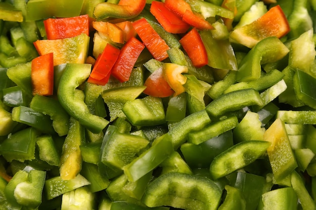 Finely chopped sweet pepper closeup