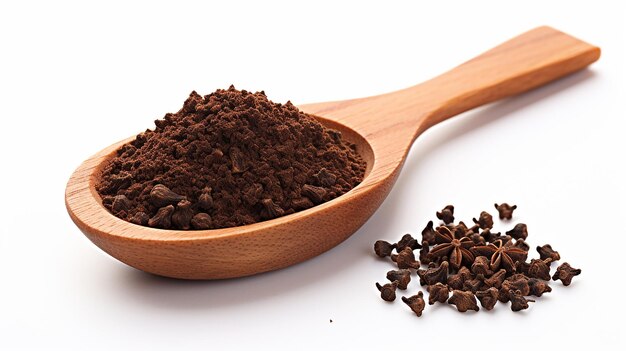 Photo finely dried cloves powder in a wooden bowl