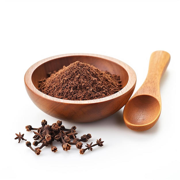 Finely Dried Cloves Powder in a Wooden Bowl