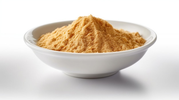 Photo finely dry ginger powder in white bowl isolated