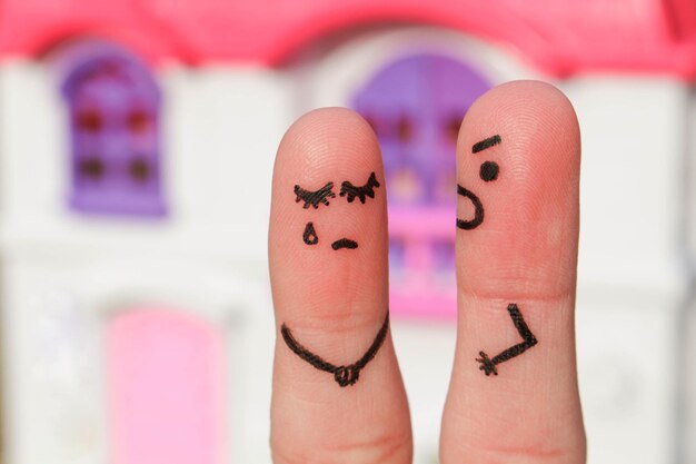 Finger art of a couple during quarrel.