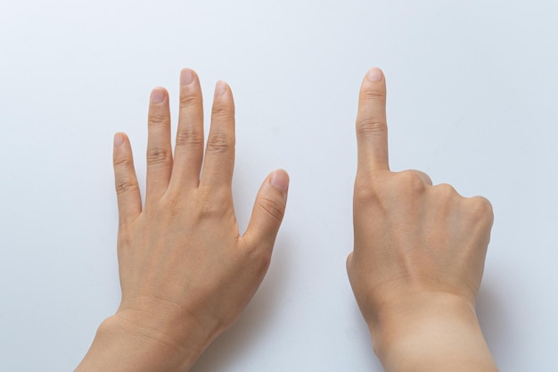 Finger gestures in various actions on a white background