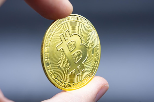 손가락 보유 bitcoin 황금 블랙 절연 손 잡고 골드 bitcoin crypto 디지털 돈 개념