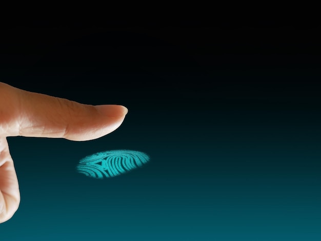 Foto un dito sta per scansionare o attivare l'impronta digitale 3d per l'autenticazione biometrica