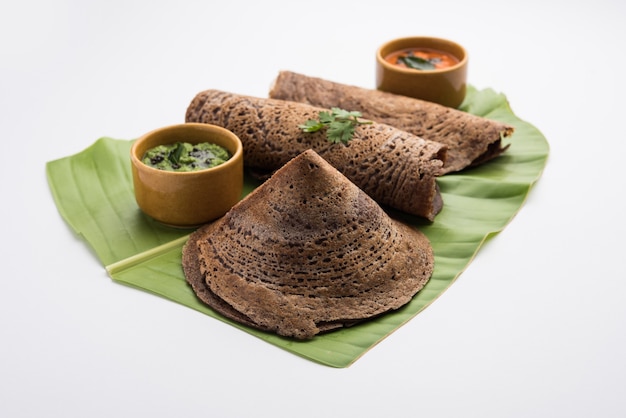 Finger Millet orÃÂ Ragi DosaÃÂ is a healthy Indian breakfast served with chutney, in roll, flat or cone shape